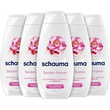 Schauma Entwirrendes Shampoo Seiden-Kamm (5x 400 ml), Haarshampoo pflegt ohne zusätzliche Spülung, Glanz-Shampoo für schwer kämmbares & stumpfes Haar, mit Rosen-Öl