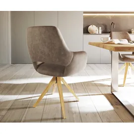 DeLife Esszimmerstuhl Yago-Flex mit Armlehnen Mikrofaser Taupe Vintage Holzgestell kantig Natur Taschenfederkern, Esszimmerstühle