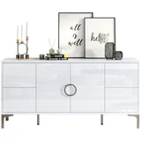 Okwish Sideboard 150 x 59,5 x 38 cm Hochglanz Weiß