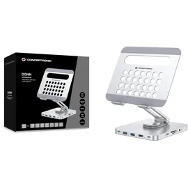 Conceptronic Tablet-Ständer mit 8-in-1-Dockingstation Silber