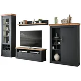 IMV Furn.Design Wohnwand, Grau, Eiche Wotan, Metall, Nachbildung,Eiche, Uni, Holz Optik, 5 Fächer, 3 Schubladen, einzeln stellbar, 334x201x45 cm, FSC 100%, Wohnzimmer, Wohnwände, Wohnwand-Sets