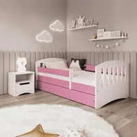 Kids Collective Kinderbett 160x80 mit Matratze, Rausfallschutz, Lattenrost & Schublade in pink 80 x 160 Mädchen Jungen Bett Skandi Jugendbett