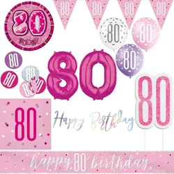 80. Geburtstag Deko pink silber Party Dekoration Set Geburtstagsdeko Jubiläum