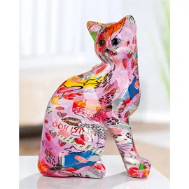 Gilde Figur OOH LALA Katze aus Kunstharz - Mehrfarbig - Höhe 29cm x Breite 21cm - Street Art Style
