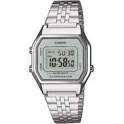 Chronograph CASIO VINTAGE, silber (silberfarben, grau), Armbanduhren, Damen, Quarzuhr, Armbanduhr, Damenuhr, Digitaluhr, Edelstahlarmband
