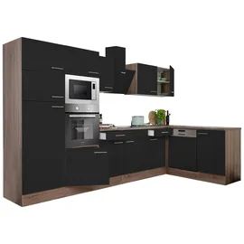 Respekta Winkelküche Oliver L-Form 340 x 172 cm E-Geräte schwarz seidenglanz/eiche york nachbildung