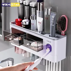 Badezimmer Zubehör Set Magnetische Adsorption Invertiert Zahnbürste Halter Automatische Zahnpasta Spender Squeezer Lagerung Rack