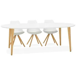 Kadima Design Ausziehbarer Esstisch, erweiterbar bis 220 cm, Rund/Oval, Weiß/Natur, Holz, Skandinavisch
