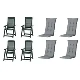PROGARDEN Tampa Klappsessel 60 x 61 x 109 cm grün 4 St. inkl. 4 x Auflagen grau