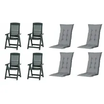 PROGARDEN Tampa Klappsessel 60 x 61 x 109 cm grün 4 St. inkl. 4 x Auflagen grau