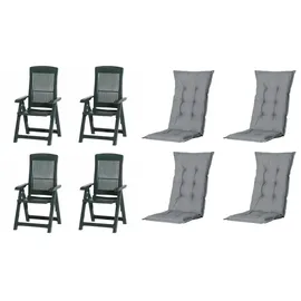 PROGARDEN Tampa Klappsessel 60 x 61 x 109 cm grün 4 St. inkl. 4 x Auflagen grau