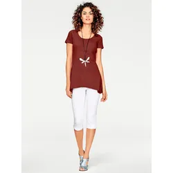 Longshirt HEINE "Longshirt", Damen, Gr. 50, rot, 100% Seide, unifarben, Rundhals, Kurzarm, Shirts