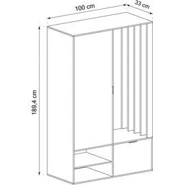 ax living Garderobenschrank Milanoir 100 x 189,4 x 33 cm Artisan Eiche/Schwarz