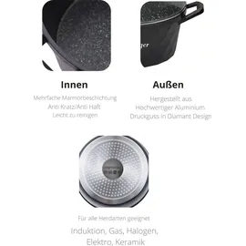 Cheffinger 6-Teilig Kochgeschirr-Set 20 / 24 / 28 cm Topf Induktion Alu Guss Pfanne Topfset Kochtopfset Marmor