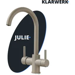 JULIE | 3 Wege Premium Beige  Sandfarben Trinkwasser Armatur | Edelstahl Osmose Wasserhahn Küche | Mischbatterie - 360 Grad | Filter 3 Anschlüsse