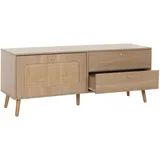 Mendler TV-Rack HWC-M38, Lowboard Fernsehtisch TV-Schrank Kommode, Schublade Türe, Kubu Rattan Holz 56x140x41cm Eiche-Optik