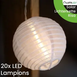 Lumiled Solar außen 20x LEDs 7,6 M Solarlichterkette Außenleuchte Kugel IP44 Warmweiß 3000K blinkend Ostern Laternen Solar...