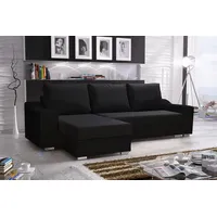 Fun Möbel Ecksofa Sofa COLLIN mit Schlaffunktion Schwarz Ottomane Links - Schwarz