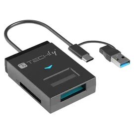 TECHLY Usb-a/usb-c auf NVMe/SATA M.2 Adapter mit Sd/tf-kartenleser Schwarz
