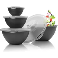 Hausfelder Salatschüssel Set groß Deckel Bowl Schüsselset 0,7-6 L in Anthrazit Schwarz für Camping und Küche