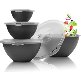 Hausfelder Salatschüssel Set groß Deckel Bowl Schüsselset 0,7-6 L in Anthrazit Schwarz für Camping und Küche