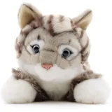 Uni-Toys Katze mit getigertem Fell (grau), liegend - 38 cm (Länge) - Plüsch-Kätzchen - Plüschtier, Kuscheltier