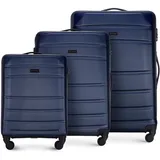 WITTCHEN Globe Line Reisekoffer 3-teiliges Kofferset Rollkoffer Trolley Handgepäck Hartschale aus ABS 4 Rollen Zahlenschloss Teleskopgriff Dunkelblau Lufthansa/Eurowings/Ryanair/Condor