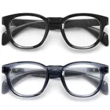 OPULIZE AWE Blaulichtfilter-Lesebrille für Damen und Herren – 2er-Pack – Retro-Rundform – Blendfreie Computer- und Gaming-Brille – UV- und Augenbelastungsschutz – Schwarz Transparent Blau +1,00