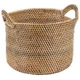 Casa Moro Flechtkorb Rattan Korb ELIE BRAUN Weidenkorb Allzweckkorb (Aufbewahrungskorb mit Griff, Pflanzkorb rund Blumenkorb), Boho Chic Rattankorb Obstkorb braun 21 cm