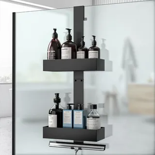 Diwoker Duschablage zum Hängen, Duschregal Ohne Bohren für Rahmenlos Glastür, Badezimmer Organizer Shampoo Halterung für Dusche Schwarz