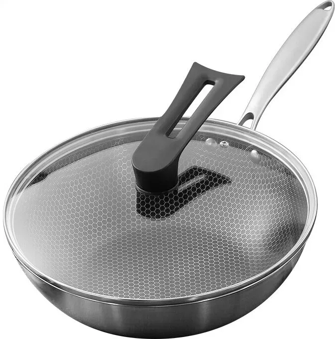ochama Antihaft-Wok – Teflonfrei, Edelstahl, Wokpfanne mit Deckel, raucharm – Küchenhelfer zum Kochen & Braten – Kompatibel mit Gas/Induktion/Elektro, 30 cm mit Deckel