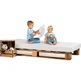 Lermowood Palettenbett 90 x 200 cm Eiche Holzbett Massivholzbett Bett aus Paletten Seniorenbett Kinderbett Jugendbett - Braun
