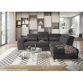 sit&more Ecksofa SIT & MORE "Cabrio L-Form, B: 274 cm, mit Sitztiefen-, Arm- & Kopfteilverstellung", grau (fango), B:274cm H:87cm T:230cm, 100% Polyester, Sofas, Ecksofa, 3 Nierenkissen, Federkern, optional Bettfunktion und Stauraum