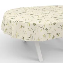 ANRO Wachstuchtischdecke abwaschbar Oval 180 x 140 cm Beige