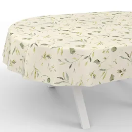 ANRO Wachstuchtischdecke abwaschbar Oval 180 x 140 cm Beige