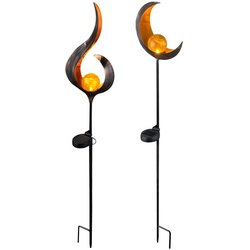 Solarleuchte Flamme Garten Solarstab Solar Deko für Außen im Flammen und Mond Design, mit Erdspieß und Lichteffekt, 1x LED warmweiß, H 90 cm, 2er Set