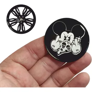 decal arts 4 x 60 mm 3D-Gel-Auto-Radnabenkappen, Mittelfinger-Stil, Mickey-Maus-Mittelfinger-Stil, Fahrzeug-Auto-Tuning-Emblem, Schwarz-Weiß, Folie, Outdoor, Cartoon, Acryl, Emblem