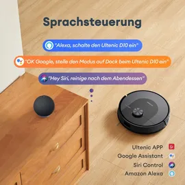 Ultenic Staubsaugerroboter mit Wischfunktion,150min Laufzeit,420W/5000pa,automatisches Aufladen,Sprachsteuerun ,LiDAR Lasernavigation,55db - Schwarz