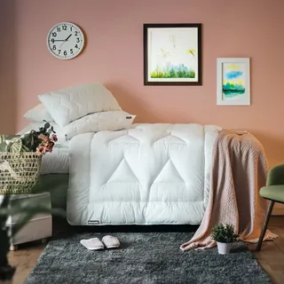 Dunlopillo Life 4-Jahreszeiten Bettdecke 135x200 cm | Antiallergisch | 100% Baumwolle Bezug | Praktisch und Atmungsaktive Schlafdecke - Weiß