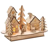 Konstsmide Holzsilhouette mit Haus und Tieren Naturfarben 4 Warm-Weiße Dioden