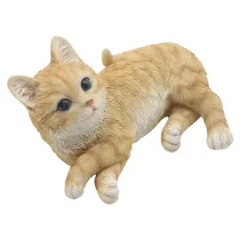 Bambelaa! Katze Figur Garten Skulptur Deko Gartenfigur Polyresin Für Außen und Innen Liegend Beige ca. 15,5 × 10 × 8 cm