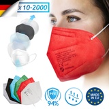 Virshields® FFP2 Mundschutz Maske - PFE 94%, EN 149:2001+A1:2009, 5 Lagen, 10-2000 Stück, Filtrierend,  EU, Farbwahl - Halbmaske, Atemschutzmaske... - Rot