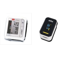 boso medistar+ – Handgelenk Blutdruckmessgerät mit Speicher für 90 Messungen (13,5-21,5 cm) & Braun Healthcare Pulsoximeter 1 (Sauerstoffsättigung, Blutsauerstoffgehalt, klinisch genaues) YK-81CEU