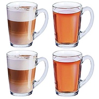 Teegläser 4er Set je ca. 320ml Teeglas für Latte Macchiato Cappuccino Kaffee Gläser Glas Tassen Trinkgläser mit Henkel