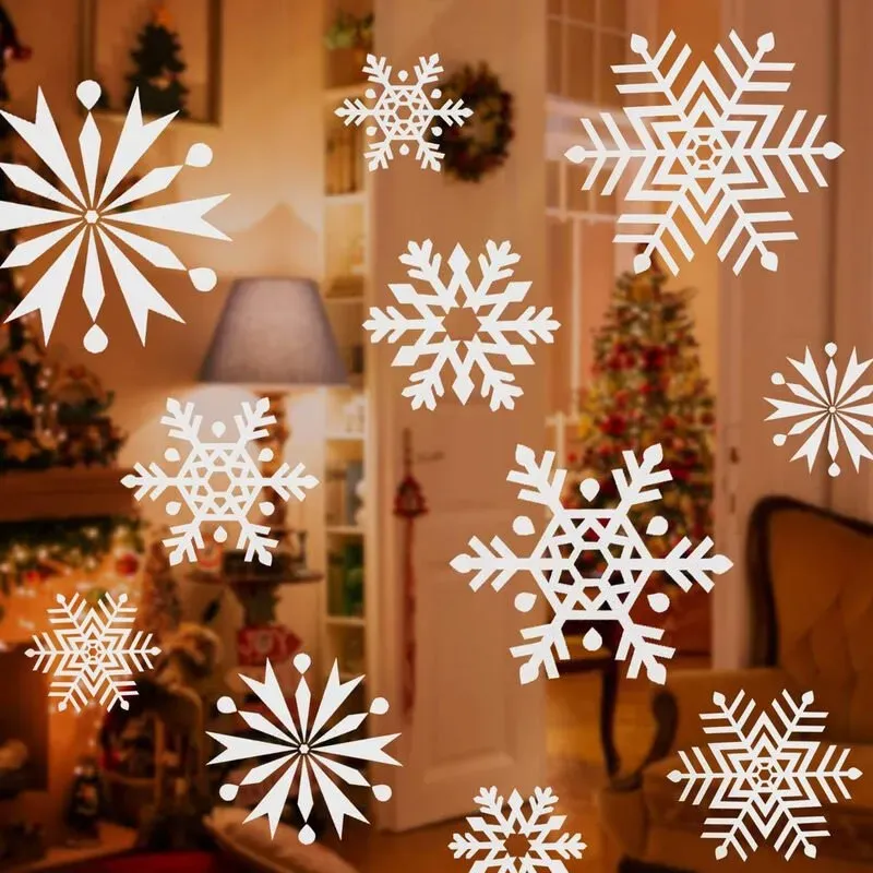 SALCAR 100er Set Aufkleber Weihnachten, Schneeflocken Fensterdeko, Weihnachtsdeko Fenster Tür, Weihnachtsaufkleber Selbstklebend mit 4 Formaten in 3 Größen