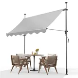 Klemmmarkise mit Handkurbel Balkon 350x120cm, Balkonmarkise Höhenverstellbar UV-beständig, Sonnenschutz Wasserdicht Ohne Bohren, Markise Handkurbel, Faltmarkise Außen, Gartenmarkise, Hellgrau