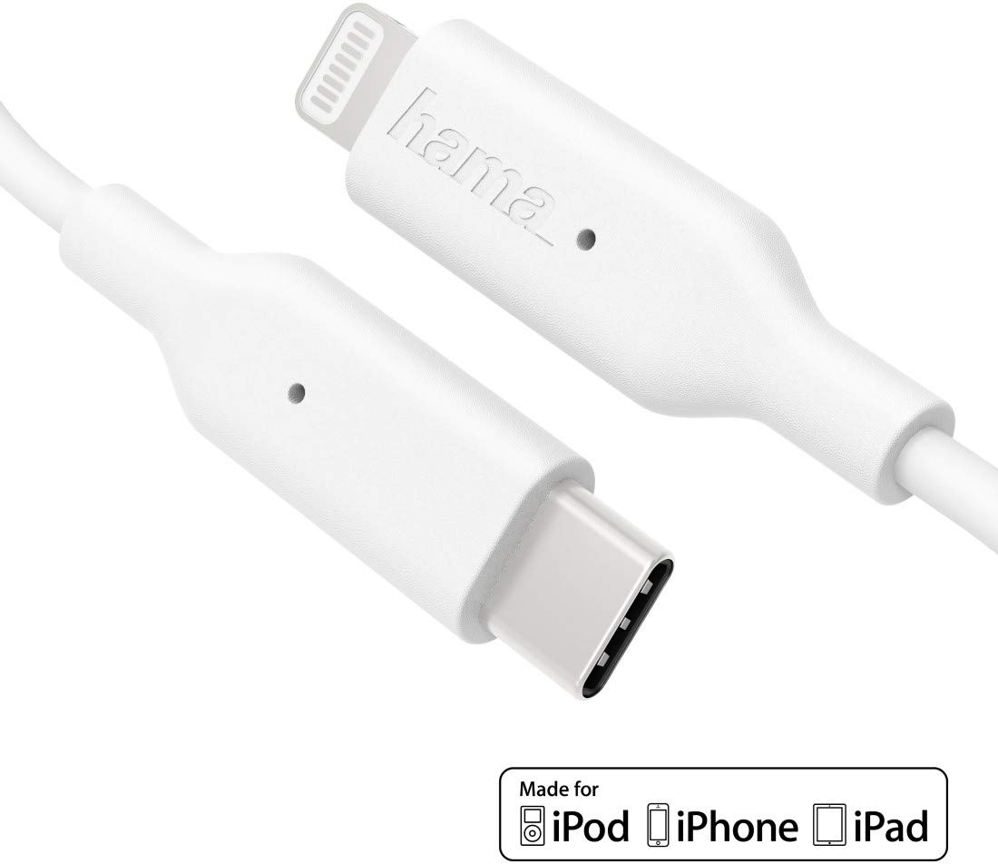 Hama Apple Ladekabel für iPhone, iPad, iPod (USB C Ladekabel USB-C – Lightning, Schnellladekabel MFI zertifiziert, Datenkabel funktioniert mit Power Delivery Ladegerät, 1 m) weiß