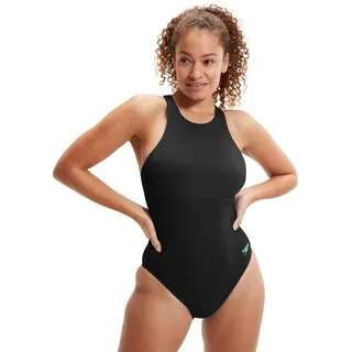 Speedo Damen Racer Zip Badeanzug mit Reißverschluss in Schwarz,