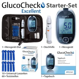 GlucoCheck Excellent Starter-Set (mmol/l) mit 60 Teststreifen