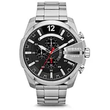 Diesel Mega Chief Herren-Armbanduhr, Edelstahl, Chronograph, Quarzuhr, Silber, Chronograph